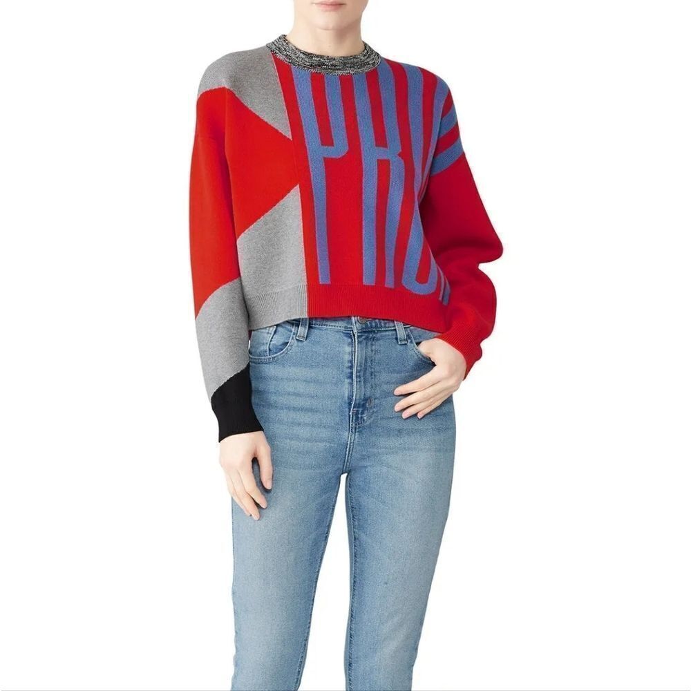 Proenza Schouler White Label Cropped Logo Jacquard Sweater